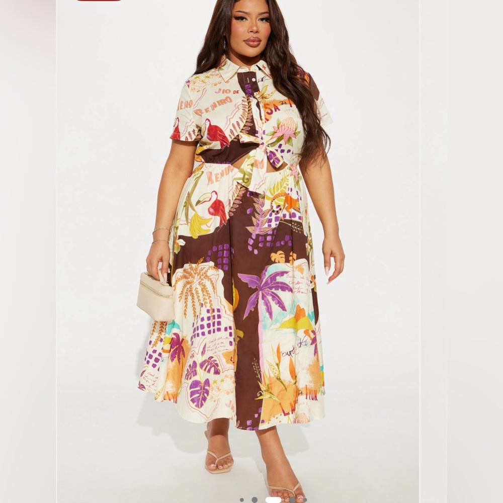 Fashion Nova Colorful Print Midi Dress